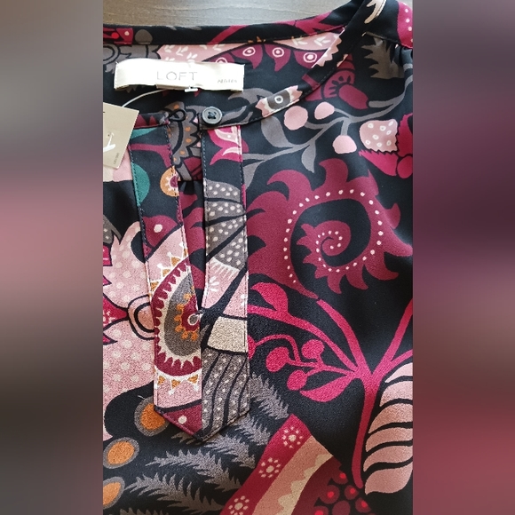 Loft Petites Floral Paisley Tunic Blouse in Cranberry - Picture 2 of 8